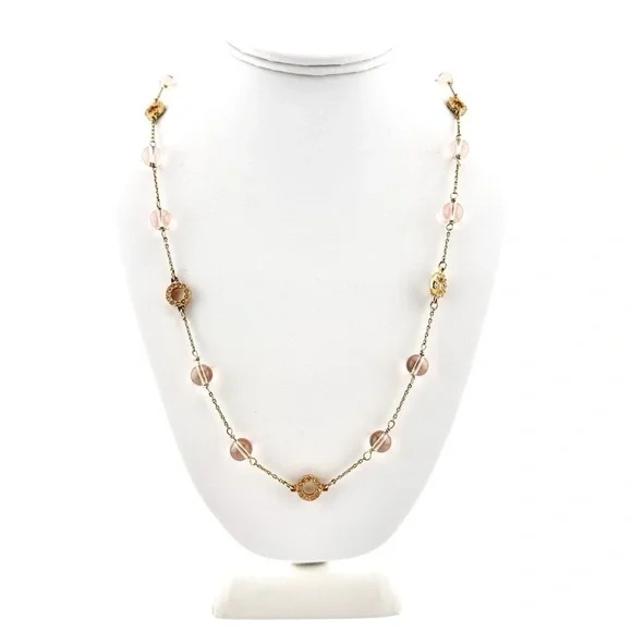 J Crew Necklace in Pink with Rhinestones and Gold Tone Setting and Chain - Picture 2 of 6